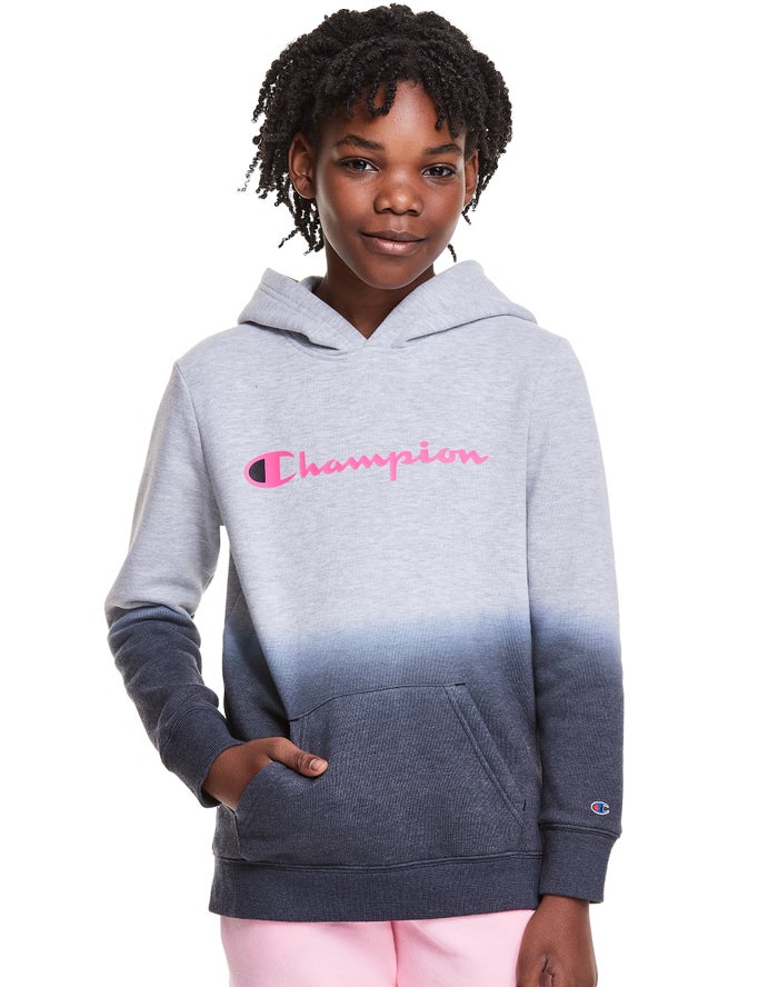 Champion Pige Hættetrøje Grå/Sort - Fleece Dip-Dye Script Logo - Danmark CIP-572940